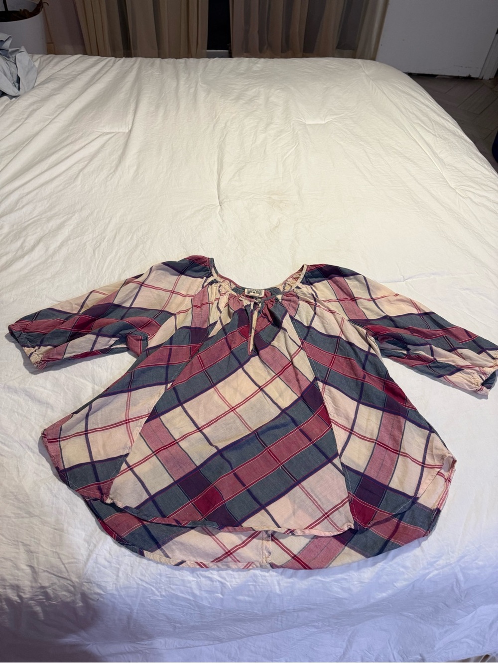 Converse Plaid Peasant Tunic in Cream, Navy & Maroon
